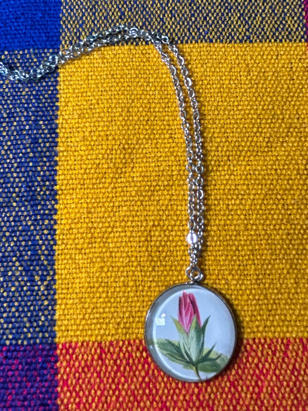 Pink Bud Silver Tone Pendant Necklace